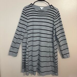 J. Jill Grey Black Striped A-Line Dress Pockets Stretch‎ Sweatshirt Women’s L